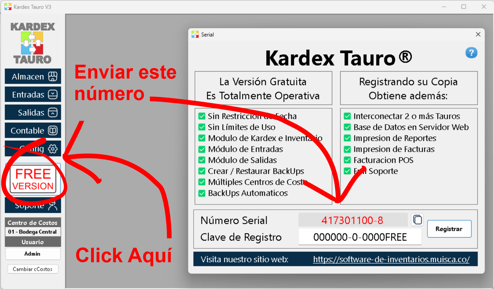 Registration window showing a number in red