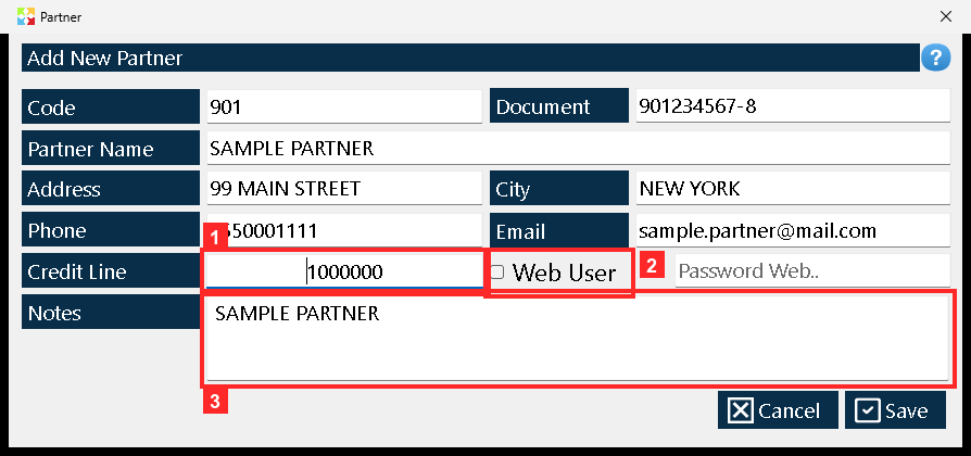 «Credit Line» is the credit line given to the partner (in the example 1000000): it is the amount the program takes into account when selling to it on credit.
