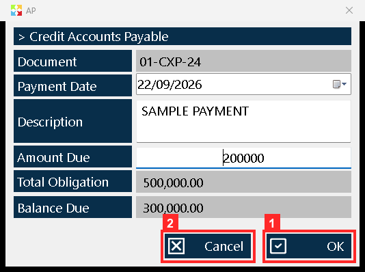 The payment is registered with the «OK» button of the dialog. When accepted, the program adds the amount to the account and leaves the movement in the cash box (an entry when…