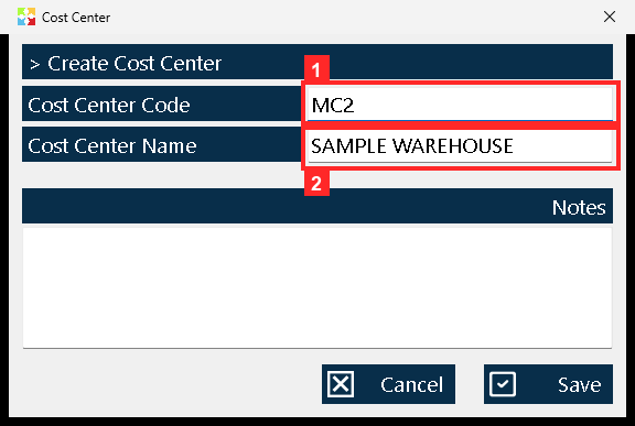 In the example the code is MC2 and the name is «SAMPLE WAREHOUSE». The code identifies the center in the rest of the program; in documents and warehouse movements it shows at the…