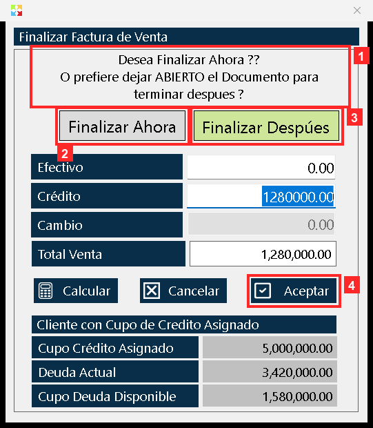Al pulsar «Guardar Documento» el programa pregunta «Desea Finalizar Ahora ??
