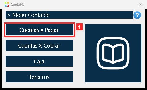 Se abre el menú contable. El abono se hace sobre una cuenta por pagar, así que se entra por «Cuentas X Pagar» (al lado está la otra cartera, con sus propias cuentas).