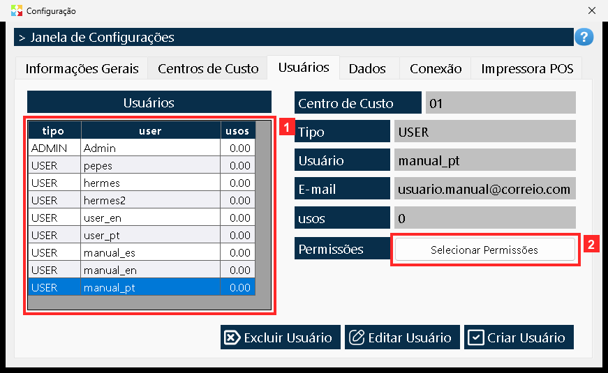 A janela fecha e o usuário novo fica na grelha: «USER | manual_pt | 0.00».