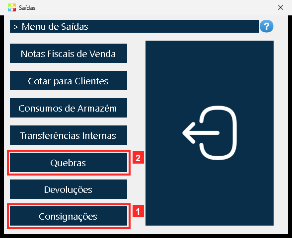 Ao pressionar «Saídas» abre-se o menu de operações de saída. «Consignações» é a opção dos empréstimos e consignações: serve para entregar mercadoria a um consignatário (que a terá…