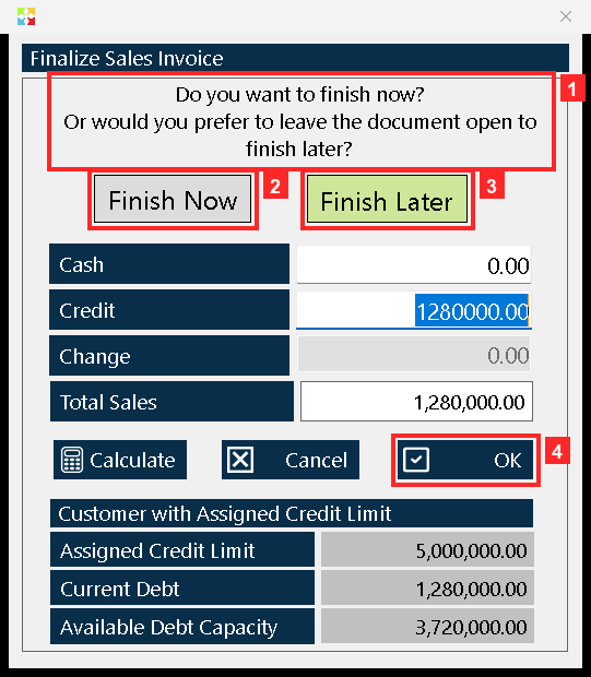 When you press «Save Document» the program asks «Do you want to finish now?