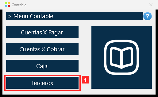 Pulse «Contable» para abrir el menú Contable, cuyas opciones son «Terceros», «Cuentas X Cobrar», «Caja» y «Cuentas X Pagar».