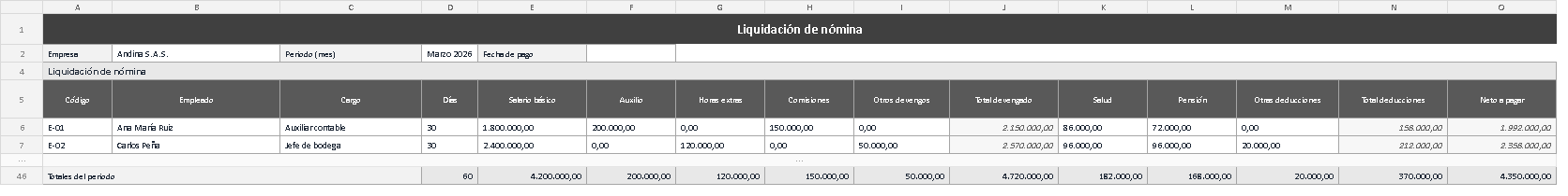 Plantilla de liquidación de nómina en Excel
