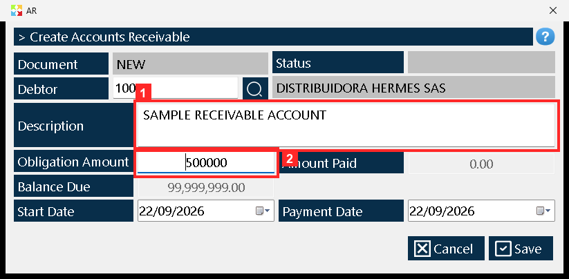 Below are «Description» (what the account is for) and «Obligation Amount», the amount owed.