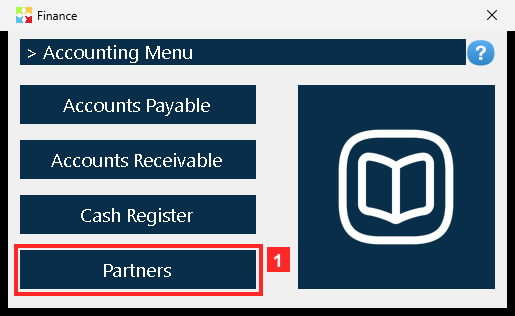 Press «Finance» to open the Finance menu: its options are «Partners», «Accounts Receivable», «Cash Register» and «Accounts Payable».