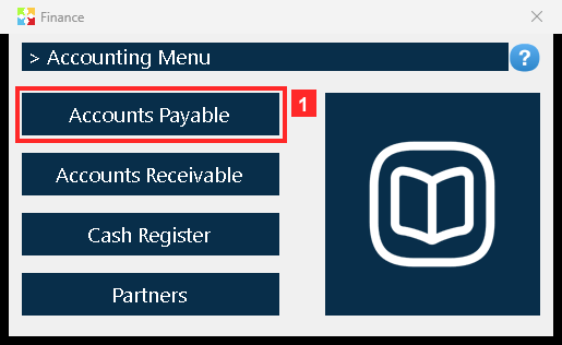 The finance menu opens. The payment is made on a accounts payable account, so you go in through «Accounts Payable» (the other ledger, with its own accounts, is right next to it).