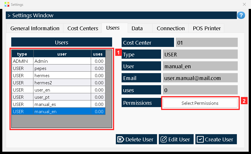The window closes and the new user stays in the grid: «USER | manual_en | 0.00».