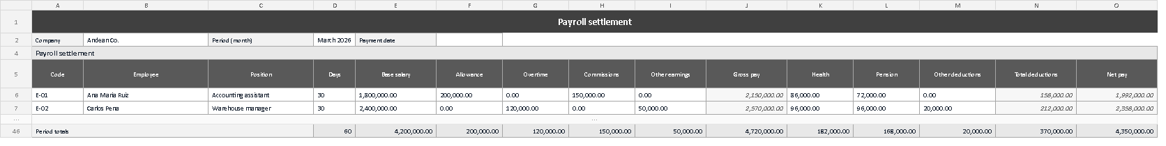 Payroll settlement template for Excel