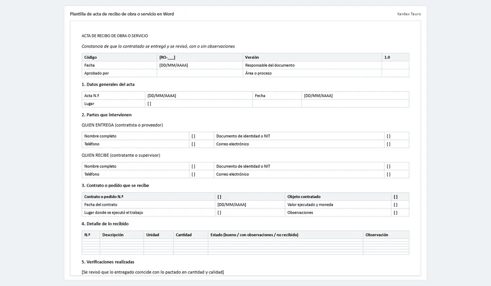 Modelo de ata de recebimento de obra ou serviço em Word