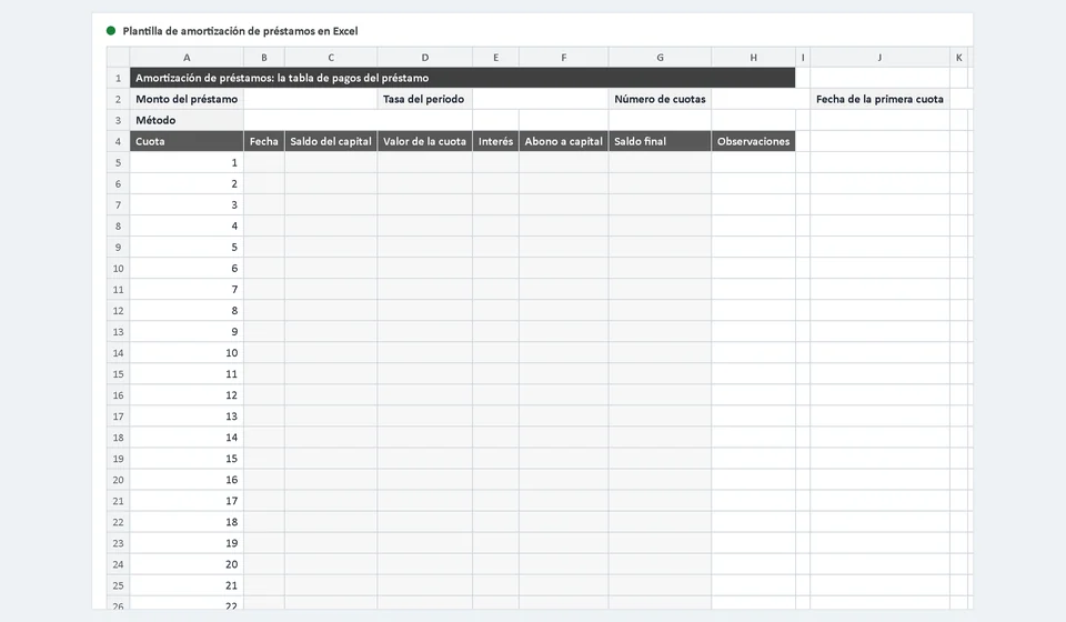 Modelo de amortização de empréstimos no Excel