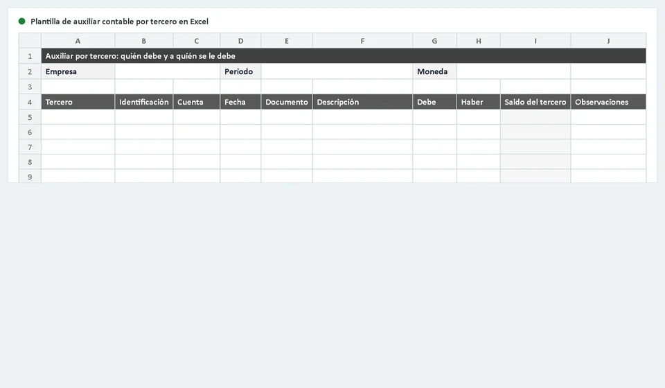 Modelo de auxiliar contábil por terceiro no Excel