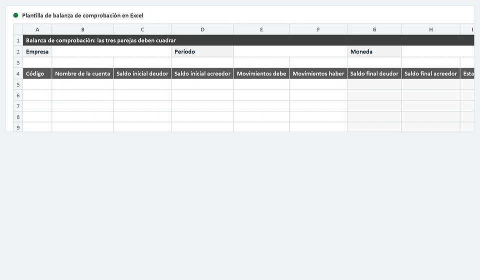 Plantilla de balanza de comprobación en Excel