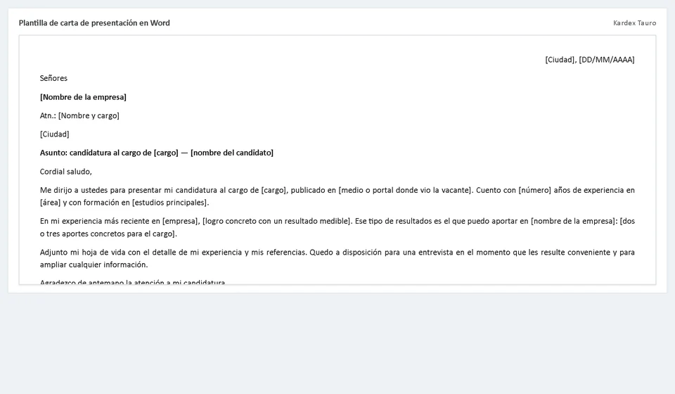 Modelo de carta de apresentação em Word
