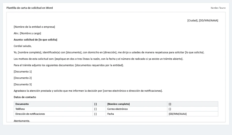 Modelo de carta de solicitação em Word