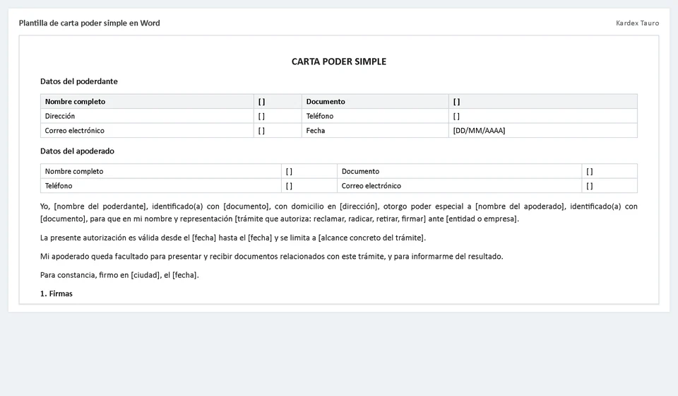 Modelo de procuração simples em Word