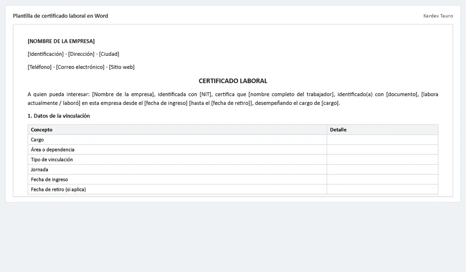 Modelo de declaração de trabalho em Word