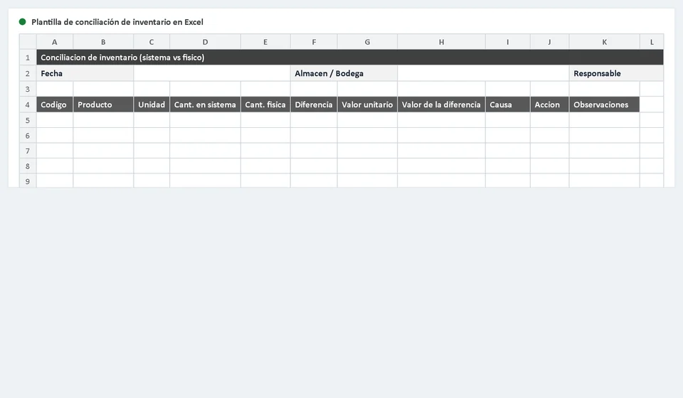 Plantilla de conciliación de inventario en Excel