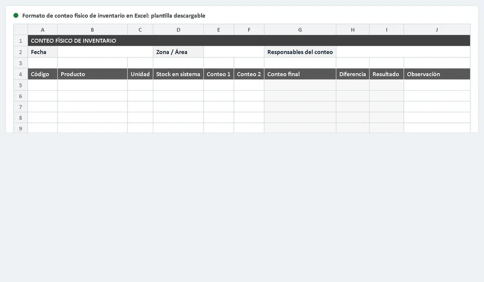 Formato de conteo físico de inventario en Excel: plantilla descargable