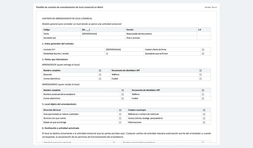 Modelo de contrato de locação comercial em Word
