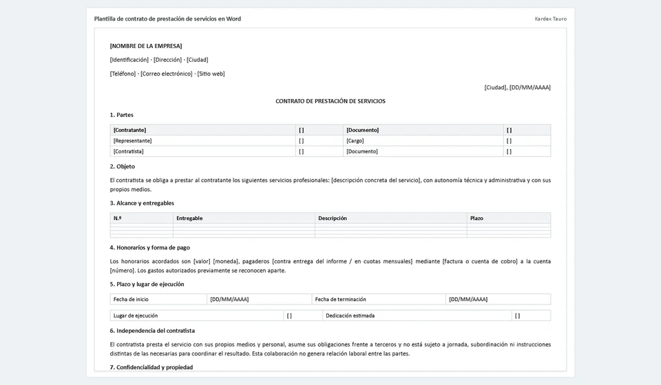Modelo de contrato de prestação de serviços em Word