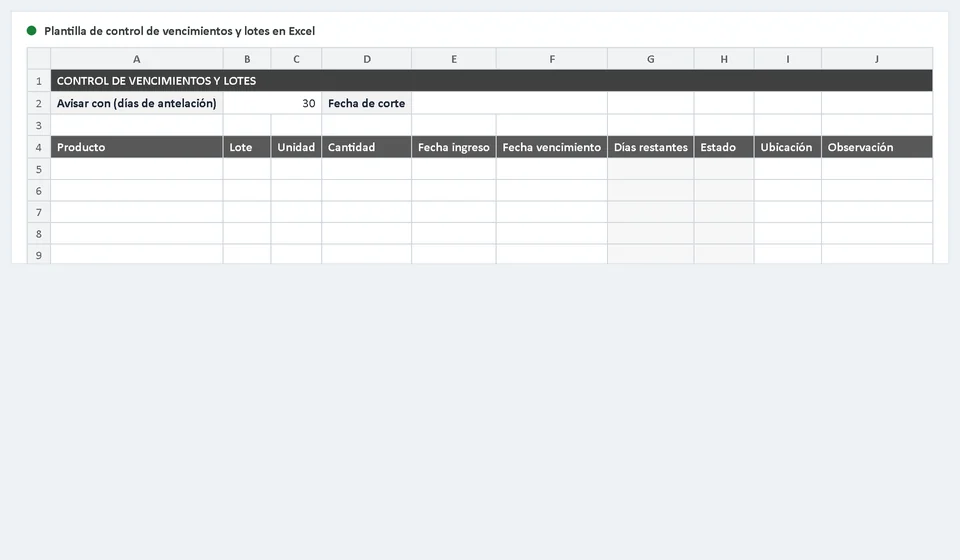 Modelo de controle de vencimentos e lotes no Excel: download grátis
