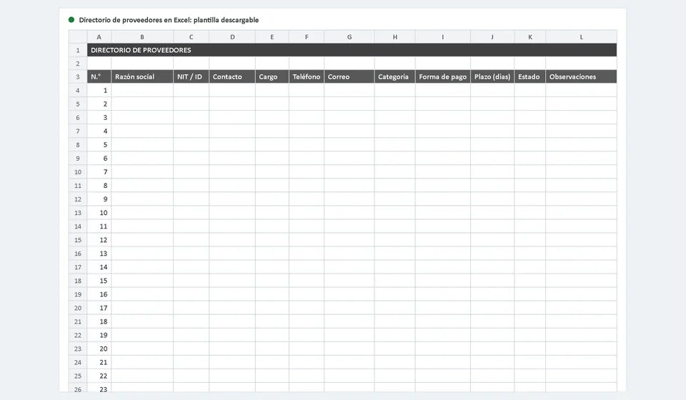 Modelo de cadastro de fornecedores no Excel: download grátis