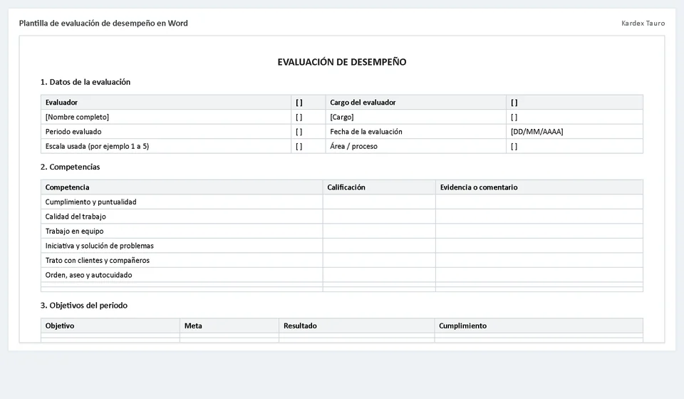 Modelo de avaliação de desempenho em Word