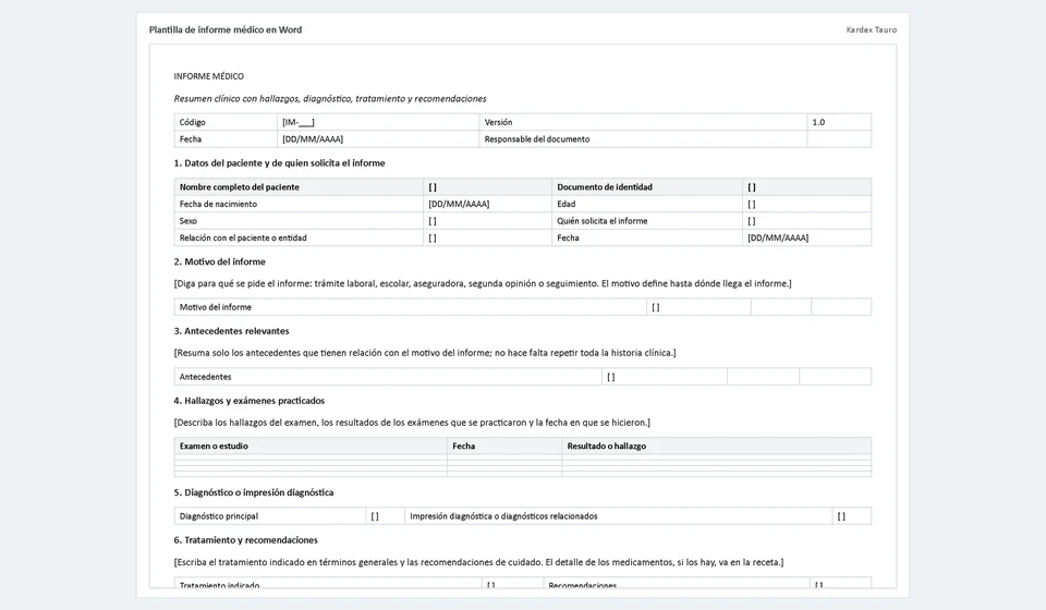 Modelo de relatório médico em Word