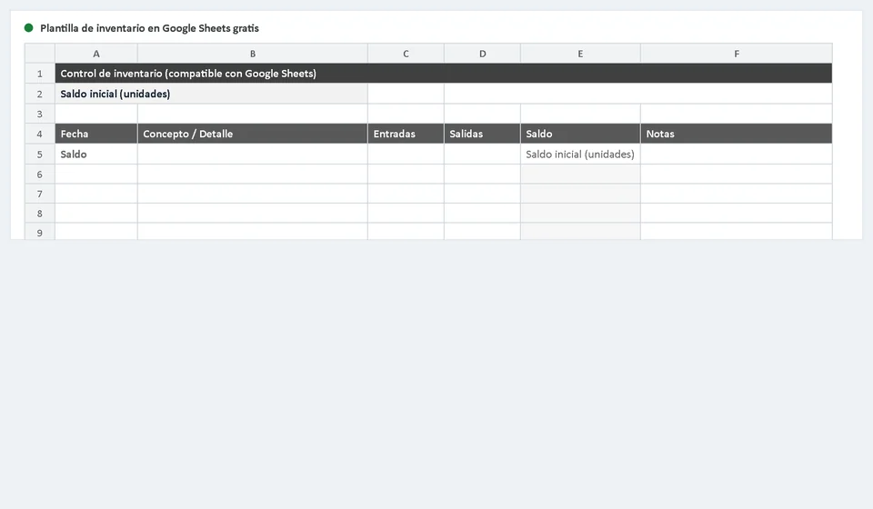 Planilha de inventário para Google Sheets grátis