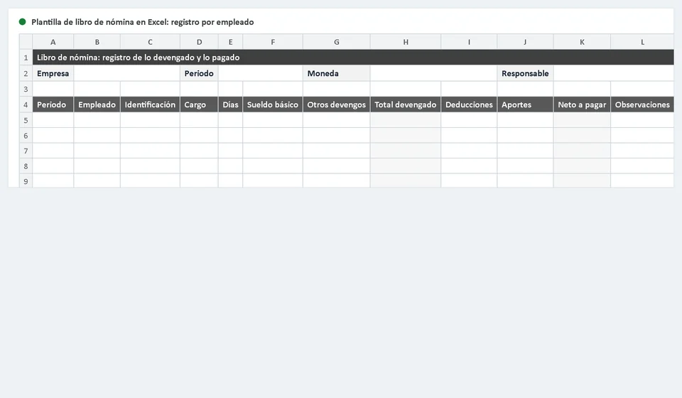 Modelo de livro de folha no Excel: registro por funcionário