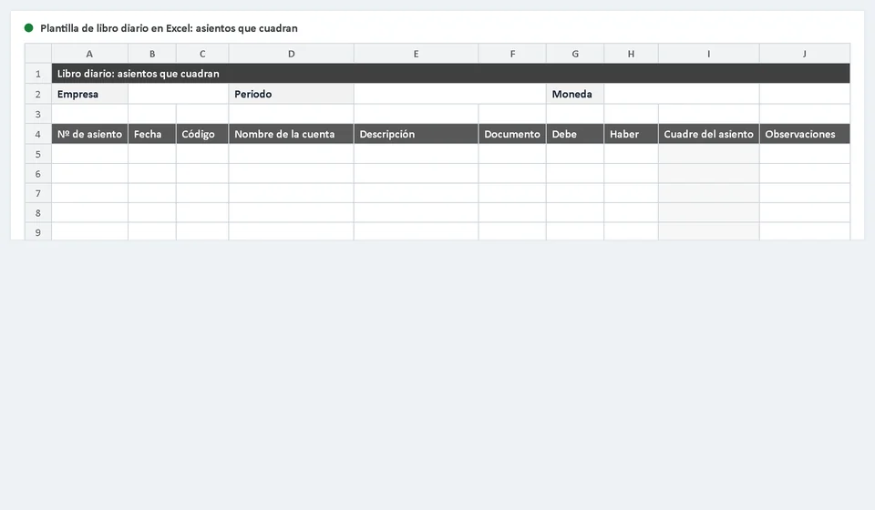 Modelo de livro diário no Excel: lançamentos que fecham
