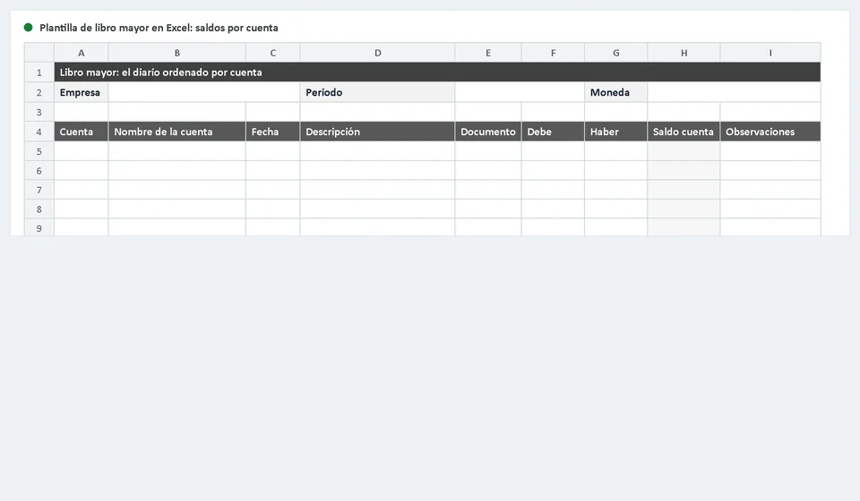 Modelo de livro razão no Excel: saldos por conta