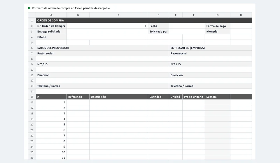 Modelo de pedido de compra no Excel: download grátis