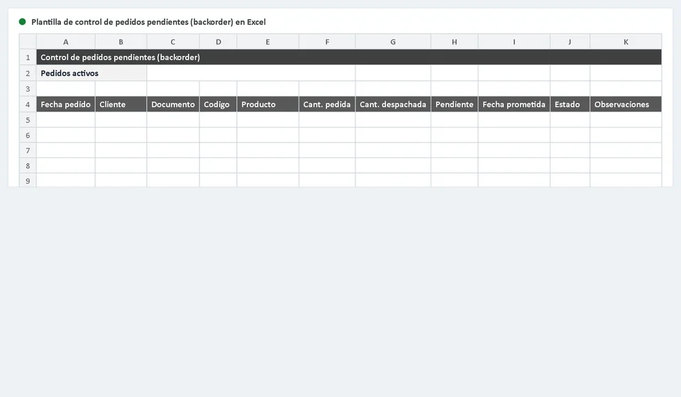 Plantilla de control de pedidos pendientes (backorder) en Excel