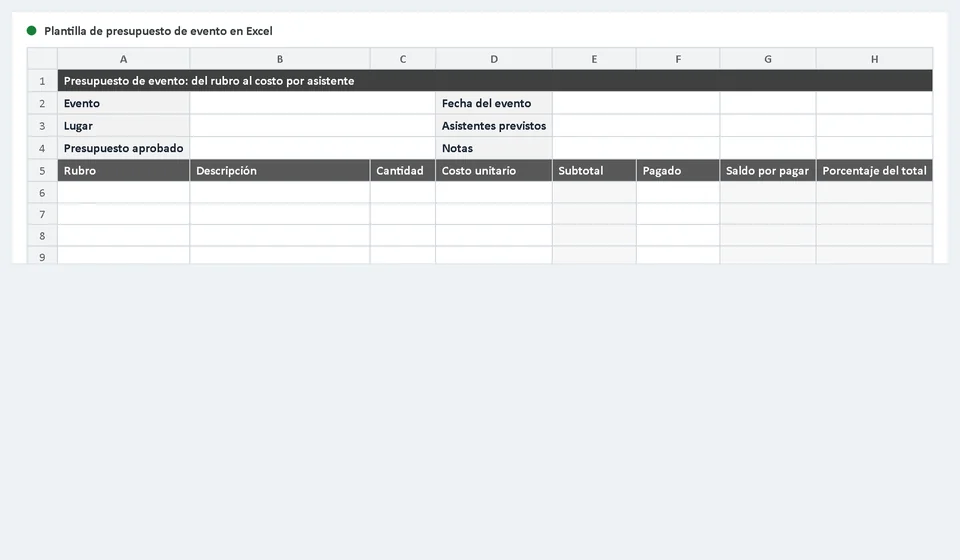 Modelo de orçamento de evento em Excel