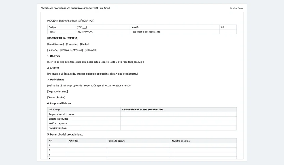 Modelo de procedimento operacional padrão (POP) em Word