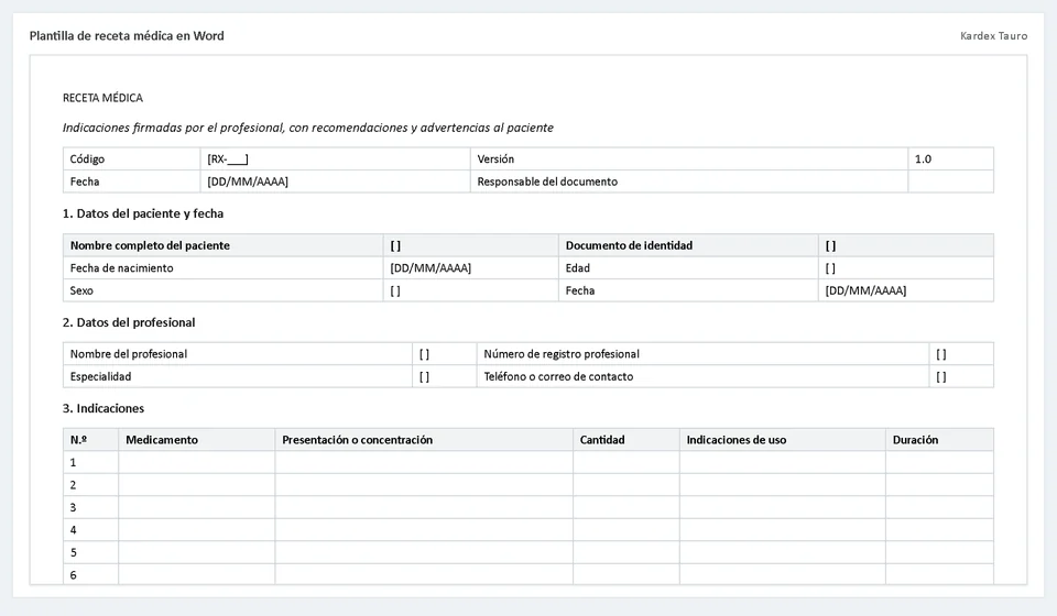 Plantilla de receta médica en Word