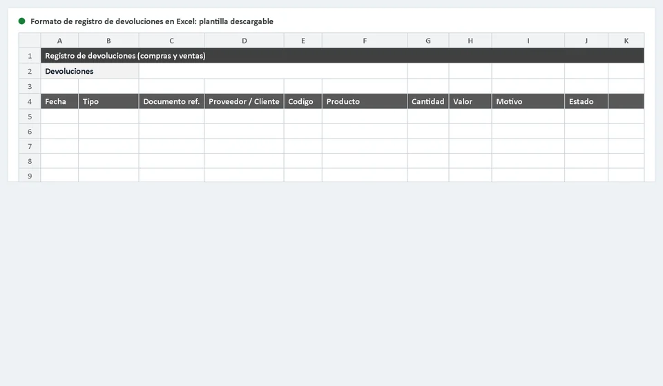 Modelo de registro de devoluções no Excel: download grátis