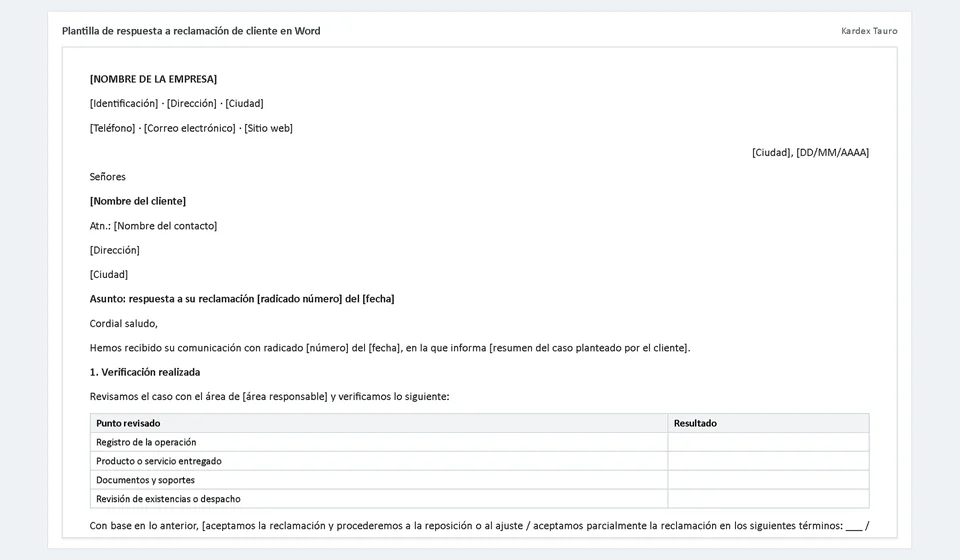 Modelo de resposta a reclamação de cliente em Word