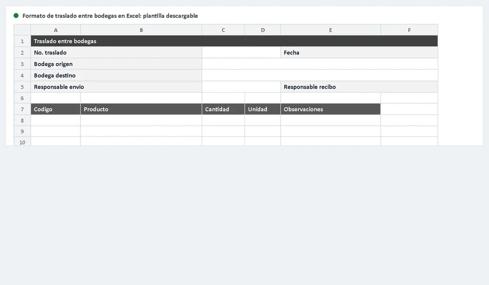 Modelo de transferência entre armazéns no Excel: download grátis